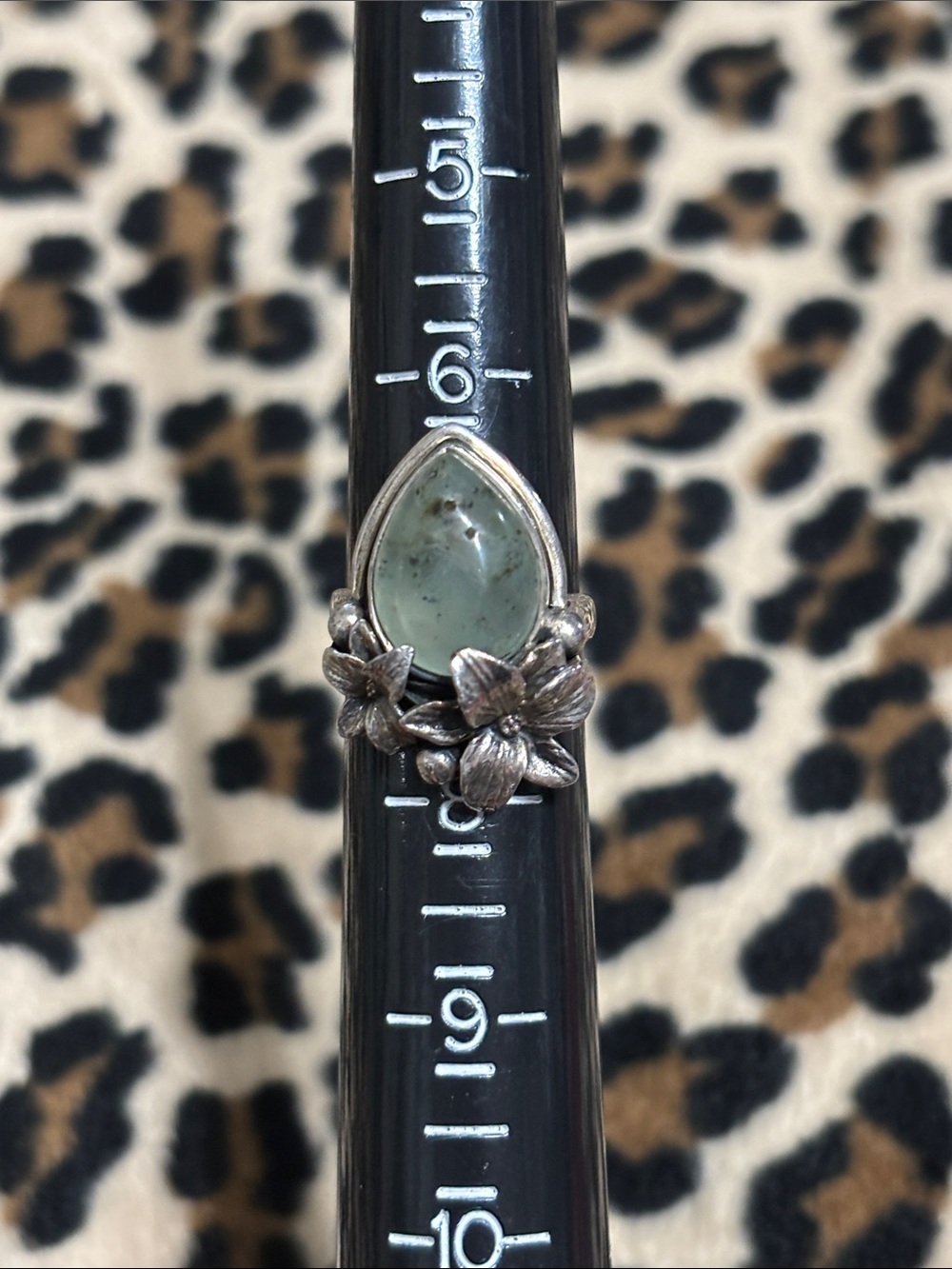 PREHNITE 🍐 Sterling Silver Floral Ring Pear Teardrop Green Artisan Jewelry Boho